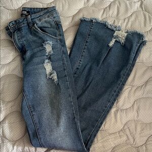 DO+BE Distressed Flare Jeans in Blue